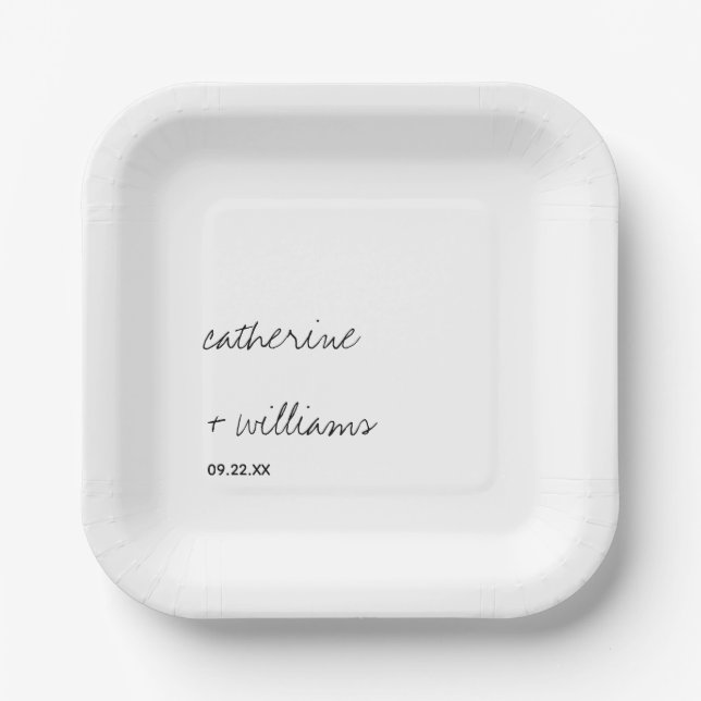 Modern Minimalist Traditional  Black Wedding Paper Plates (Front)