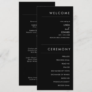 Modern Minimalist Traditional  Black Wedding Program