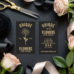 Modern minimalist trendy black gold rose flower business card