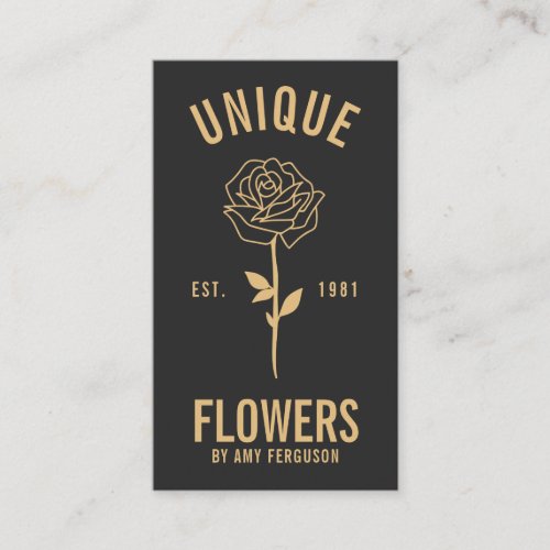 Modern minimalist trendy black gold rose flower business card