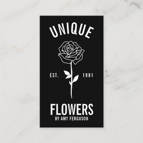 Modern minimalist trendy black white rose flower business card