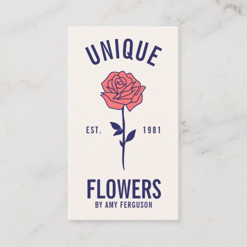 Modern minimalist trendy blue pink rose flower business card