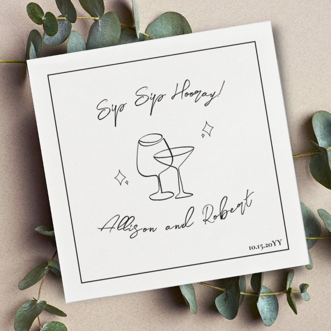 Modern Minimalist Trendy Cocktail Sip Sip Hooray Napkins (Creator Uploaded)