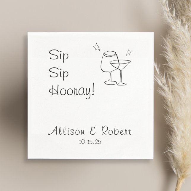 Modern Minimalist Trendy Cocktail Sip Sip Hooray Napkins (Creator Uploaded)
