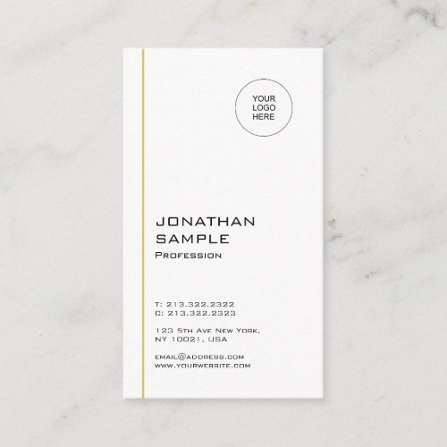 Modern Minimalist Trendy Cool Gold White Vertical Business Card