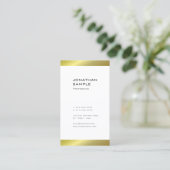 Modern Minimalist Trendy Elegant Gold White Plain Business Card (Standing Front)