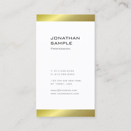 Modern Minimalist Trendy Elegant Gold White Plain Business Card
