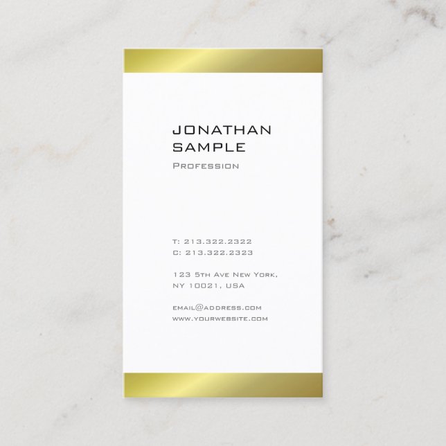 Modern Minimalist Trendy Elegant Gold White Plain Business Card (Front)