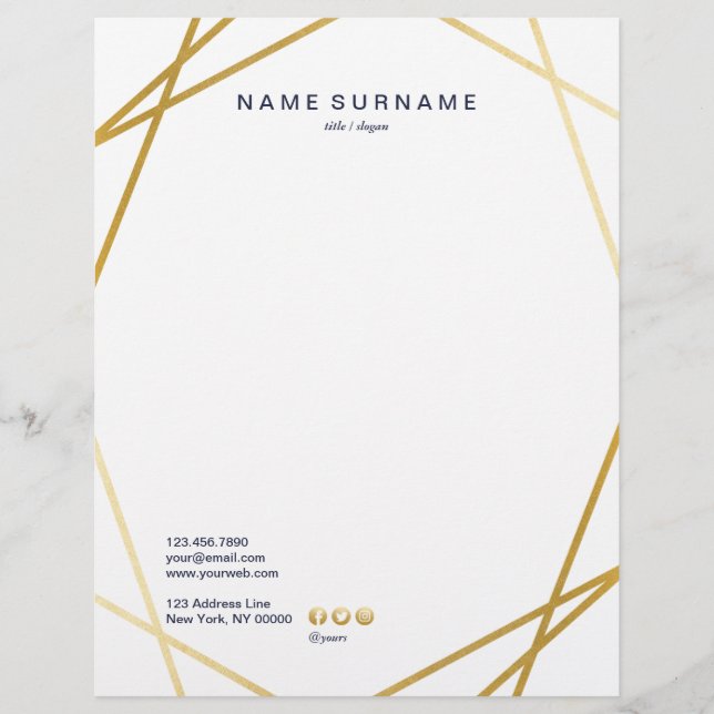 Modern Minimalist Trendy Gold Geometric Letterhead (Front)