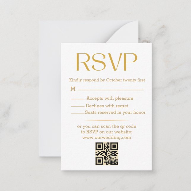 modern minimalist trendy gold script rsvp wedding  note card (Front)