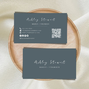 Modern Minimalist Trendy Navy Professional Qr Code Business Card
