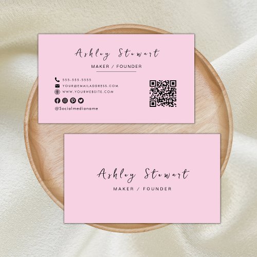 Modern Minimalist Trendy Pink Professional Qr Code Business Card