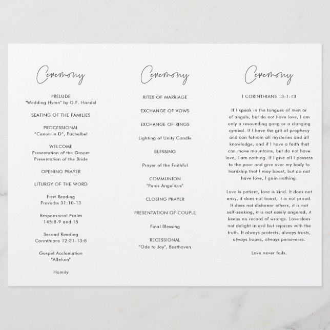 Modern Minimalist Trifold Wedding Program Flyer (Front)