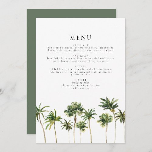 Modern Minimalist Tropical Palm Tree Dinner Menu Invitation