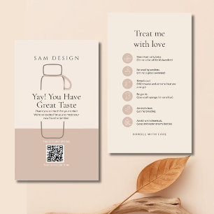 Modern Minimalist Tumbler Care Card with Barcode