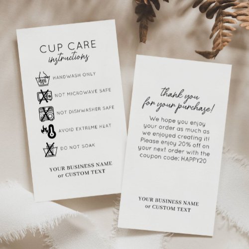 Modern Minimalist Tumbler Cup Care Instructions Business Card