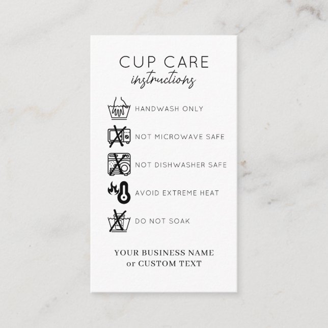 Modern Minimalist Tumbler Cup Care Instructions Enclosure Card (Front)
