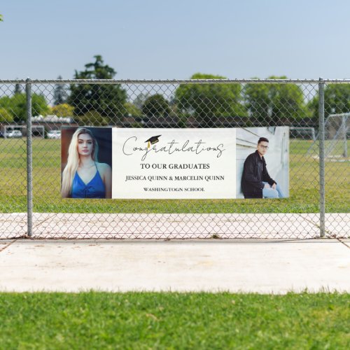 Modern Minimalist Twins Graduation  Photo Party  Banner