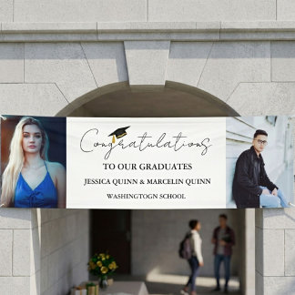 Modern Minimalist Twins Graduation  Photo Party  Banner