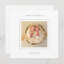 Modern Minimalist Twins Photo Birth Announcement