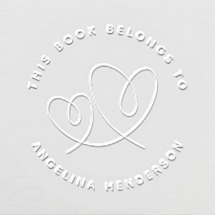 Modern Minimalist Two Hearts Library Book Embosser