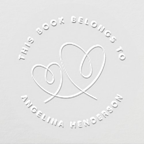 Modern Minimalist Two Hearts Library Book Embosser
