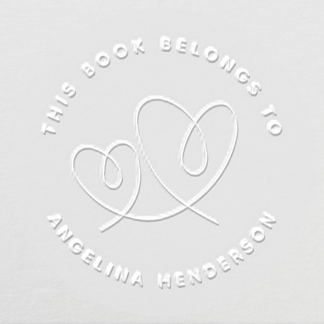 Modern Minimalist Two Hearts Library Book Embosser (Design)