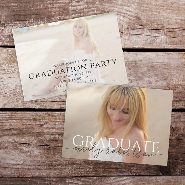 Modern Minimalist Two Photo Graduation Template (Modern minimalist two photo graduation invitation with elegant typography and clean layout design.)