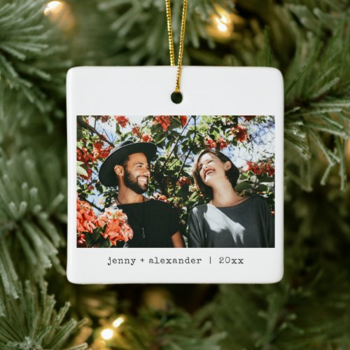 Modern Minimalist Typewriter Black White Christmas Ceramic Ornament