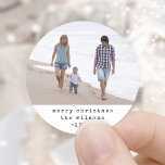 Modern Minimalist Typewriter Merry Christmas Photo Classic Round Sticker<br><div class="desc">Add a simply elegant personalized touch to Christmas gifts, holiday cards and party favors with modern minimalist round photo stickers. The picture and all wording on this template are simple to customize for envelope seals or gift tags. The text can be Merry Christmas, Happy Holidays, Seasons Greetings, Happy New Year...</div>