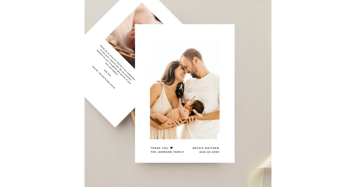 Modern Minimalist Typography Baby Shower 2 Photo Thank You Card | Zazzle