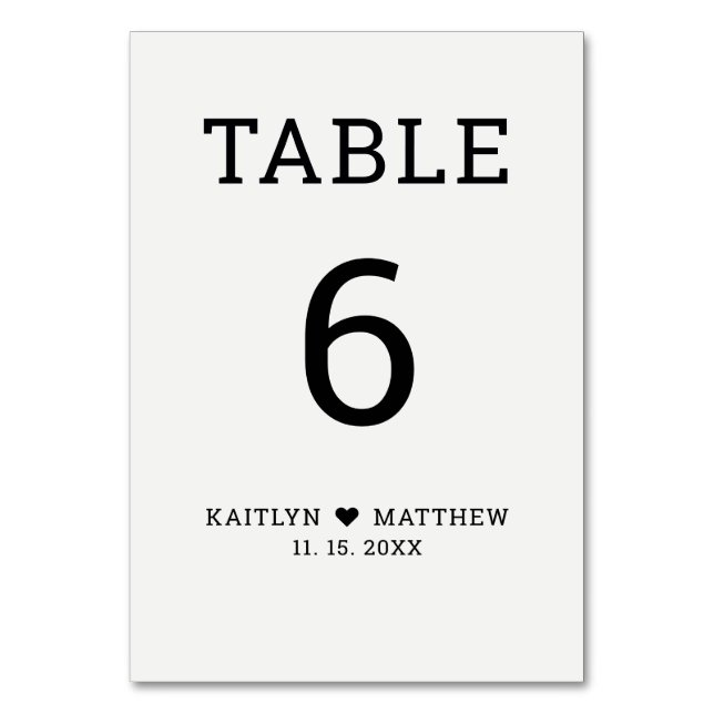 Modern Minimalist Typography Black on Gray Wedding Table Number (Front)