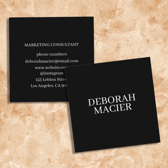 Modern Minimalist Typography Black Square Business Card (Creator Uploaded)