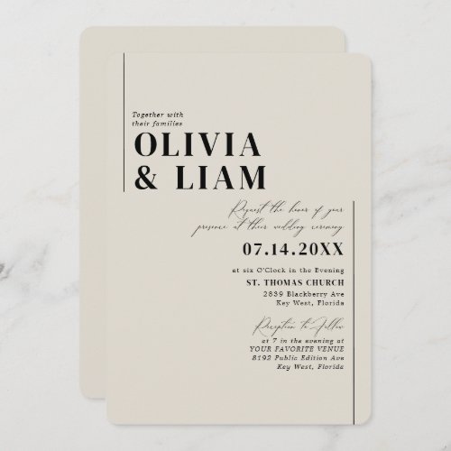 Modern Minimalist Typography Black Taupe Wedding Invitation