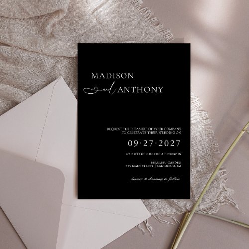 Modern  Minimalist Typography Black Wedding Invitation
