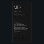 Modern Minimalist Typography Black Wedding Menu<br><div class="desc">Customizable menu card featuring modern typography. Personalize by adding date and meal choice. This minimalist menu card is perfect for weddings,  baby showers,  bridal showers,  birthdays,  and more.</div>