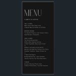 Modern Minimalist Typography Black Wedding Menu<br><div class="desc">Customizable menu card featuring modern typography. Personalize by adding date and meal choice. This minimalist menu card is perfect for weddings,  baby showers,  bridal showers,  birthdays,  and more.</div>