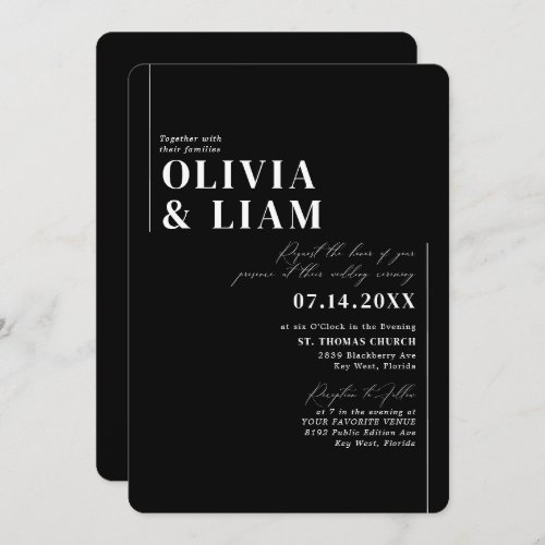 Modern Minimalist Typography Black White Wedding Invitation