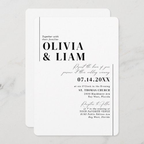Modern Minimalist Typography Black White Wedding  Invitation