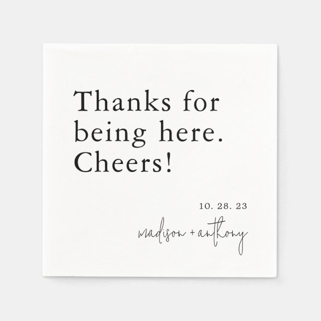Modern Minimalist Typography Black White Wedding  Napkins (Front)