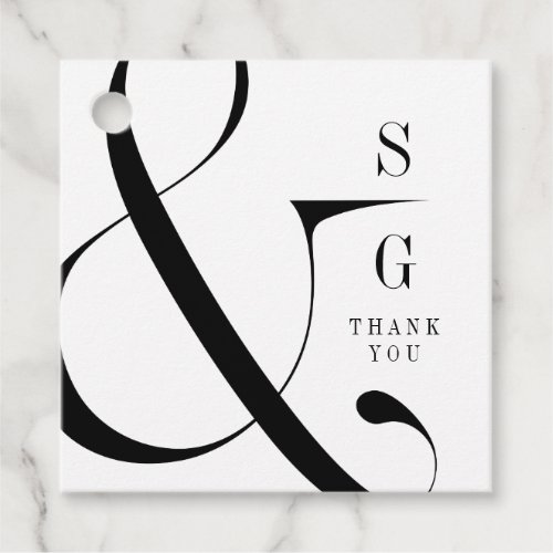 Modern minimalist typography couples monogram favor tags