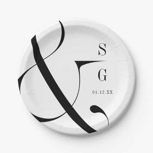 Modern minimalist typography couples monogram paper plates