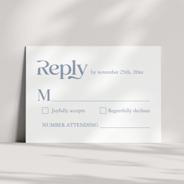 Modern Minimalist Typography Dusty Blue Wedding RSVP Card (Creator Uploaded)
