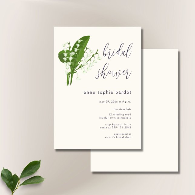 Modern Minimalist Typography Lily of Valley Bridal Invitation (Creator Uploaded)