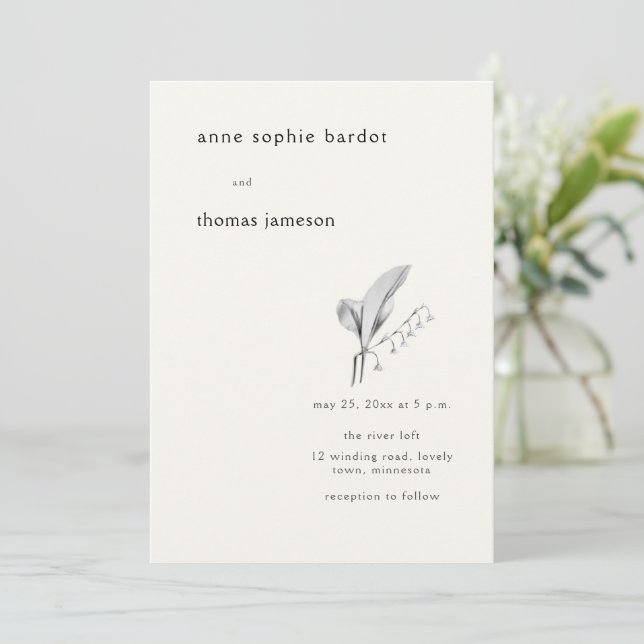 Modern Minimalist Typography Lily Valley Wedding Invitation (Standing Front)