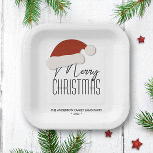 Modern Minimalist Typography Merry Christmas Party Paper Plates