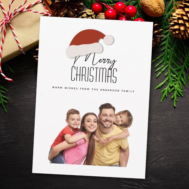 Modern Minimalist Typography Merry Christmas Photo Holiday Card (Creator Uploaded)