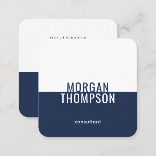 Modern Minimalist Typography Navy Blue and White Square Business Card