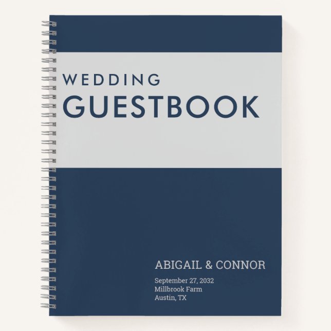 Modern Minimalist Typography Navy Blue Gray Guest  Notebook (Front)