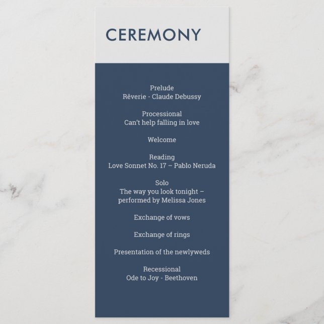 Modern Minimalist Typography Navy Blue Gray Program (Front)